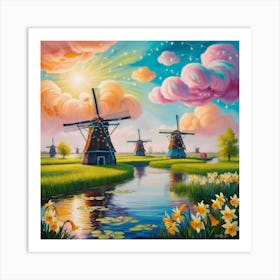 Windmills In The Dutch Countryside Art Print