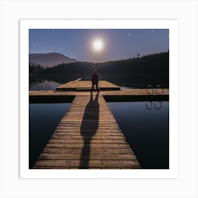 Man On A Dock At Night Art Print