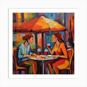 Two Women Drinking Wine Art Print