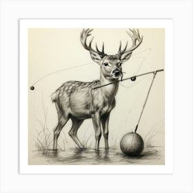 Deer With A Fishing Rod Art Print