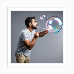 Man Blowing Soap Bubbles 1 Art Print
