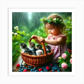 Little Girl With Kittens Art Print