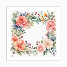 Watercolor Floral Frame Art Print