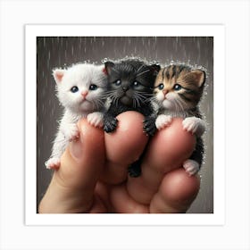 Three Kittens In The Rain 3 Art Print