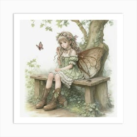 A Fairy Sitting On An Bench Art Print