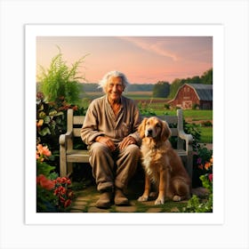 Dog and owner enjoying farm sunset 3 Art Print