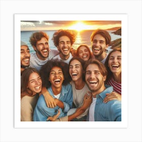 Group Of Friends At The Beach Art Print