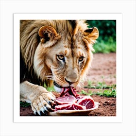 AI Lion eating flesh Art Print