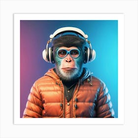 Monkey With Headphones Art Print