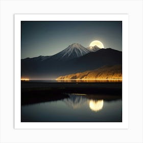 Full Moon Over Lake Fuji Art Print