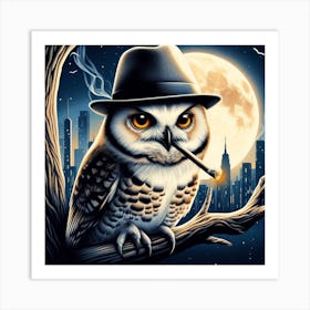 Owl Smoking A Cigarette 1 Art Print