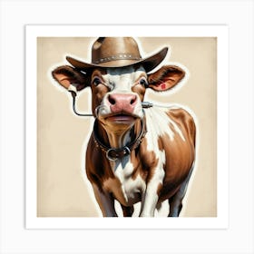 Cow In Cowboy Hat 1 Art Print