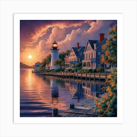 Lighthouse At Sunset Art Print