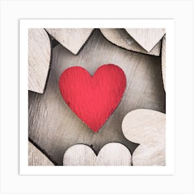 Red wooden love heart background for a romantic message for Valentines day Art Print