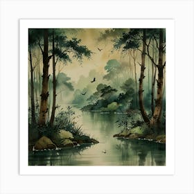 Leonardo Lightning Xl Watercolor Art Chinese Painting With Bir 0 Art Print