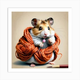 Hamster Knitting 1 Art Print