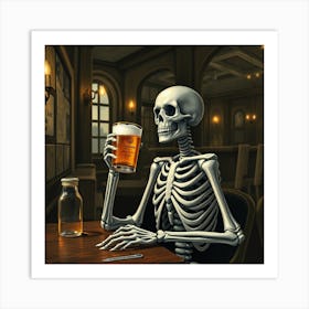 Skeleton Drinking Beer 14 Art Print