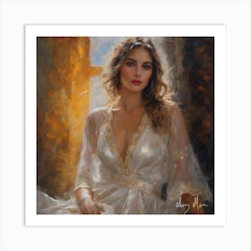 Woman In A White night gown Art Print