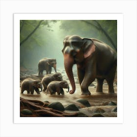 Elephants In The Forest Art Print