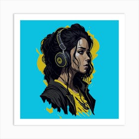 Girl With Headphones 1 Art Print