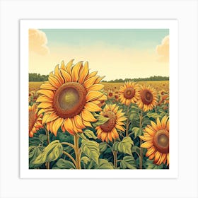 Sunflower Field Botanical Art Illustration Art Print