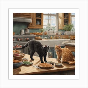 Cats In The Kitchen 3 Art Print