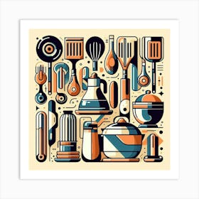 Kitchen Utensils Illustration Art Print