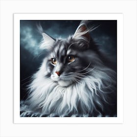 Grey-white maine coon cat 1 Art Print