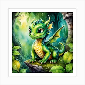 Green Dragon In The Forest Art Print