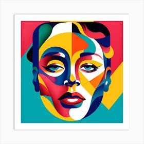 Retro Cubism Face 6 Art Print