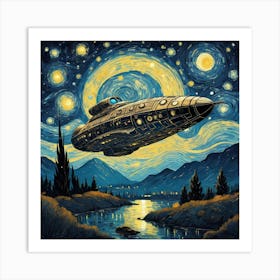 Spaceship At Starry Night Van Gogh Painting Pop Culture (2) Art Print