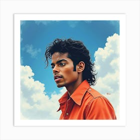 Watercolor Painting Of Michael Jackson In A Whimsical Sky 1 Art Print