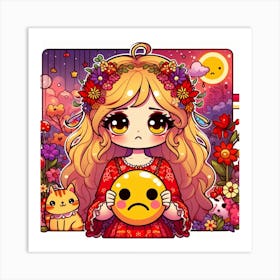 Sad Girl In Flowers Art Print