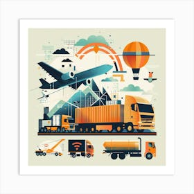 Illustration Of Transportation And Logistics 1 Art Print