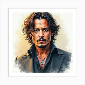 Johnny Depp In Watercolor, Blending Warm And Cool Tones, Dramatic Shadows Art Print