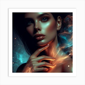 Beautiful Woman With Fire Art Print