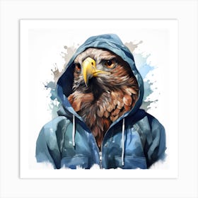 Watercolour Cartoon Hawk In A Hoodie Art Print