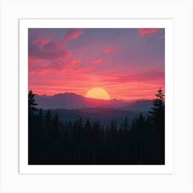 Sunset In The Mountains 50 Art Print