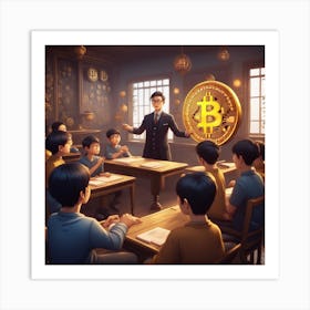 Teacher teaching students about Bitcoin, Classroom With A Bitcoin Art Print