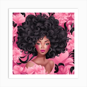 Afro Girl With Flowers 1 Art Print