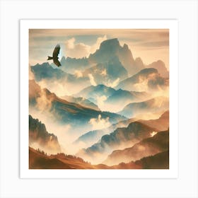 Eagle Flying Over Mountains Art Print