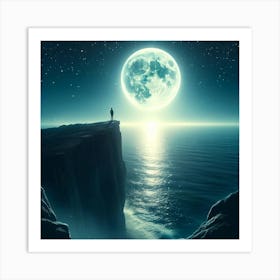 Moonlit Reflection Wall Print Art A Mesmerizing Scene Of Solitude And Introspection, Perfect For Inspiring Deep Thoughts And A Sense Of Wonder In Any Space Art Print