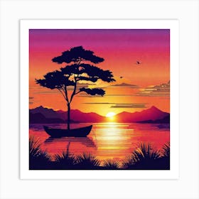 Sunset With A Tree 4 Art Print