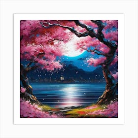 Cherry Blossoms At Night 6 Art Print