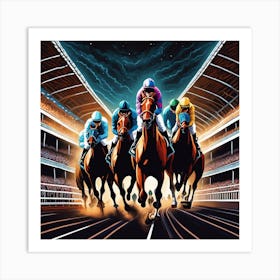 Horse Racing At Night 2 Art Print