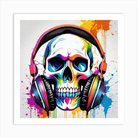 Skull With Headphones 34 Art Print