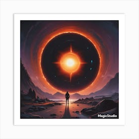 Man In Front Of A Glowing Sun Art Print