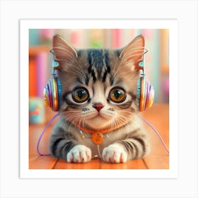Cat Listening To Music Art Print