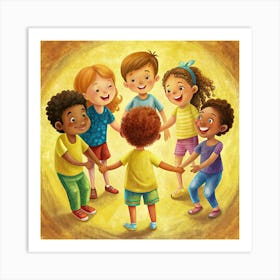 Diverse Children Holding Hands In A Circle 1 Art Print