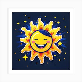 Lovely smiling sun on a blue gradient background 63 Art Print